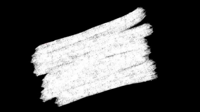 White grunge scribble luma matte animation. Textured dry brush fill effect on black background, Hand-drawn chalk sketch, animation paint brush stroke, dynamic masking and graphic effects.