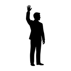 Business man waving hand silhouette design featuring professional male character greeting or signalling for corporate leadership success concepts artistic graphic. © Handmade