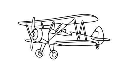 biplane vector icon, continuous line art illustration of vintage aircraft continuous line art vector icon © Ismail