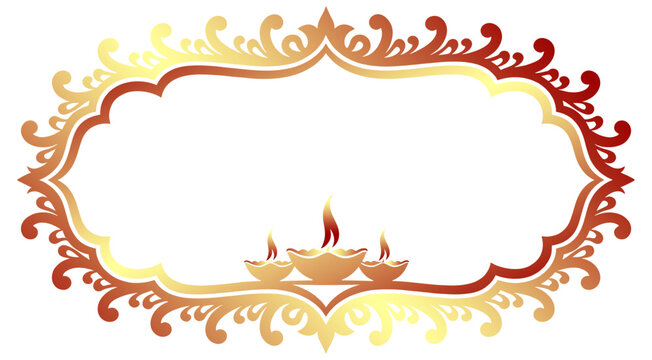 Illustration vector of frame with diya diwali and ornaments on transparent background