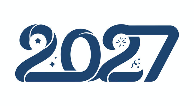 Year 2027 blue typography text design with decorative stars and festive elements