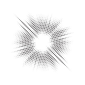 Burst Halftone light effect. Glowing light burst. abstract grunge halftone dots background. Vector illustration.