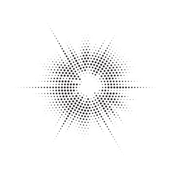 Burst Halftone light effect. Glowing light burst. abstract grunge halftone dots background. Vector illustration.