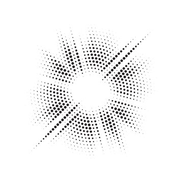 Burst Halftone light effect. Glowing light burst. abstract grunge halftone dots background. Vector illustration.