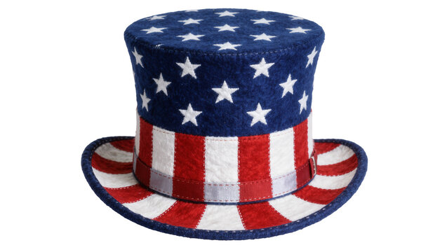 Uncle Sam hat with stars and stripes pattern, isolated on transparent background