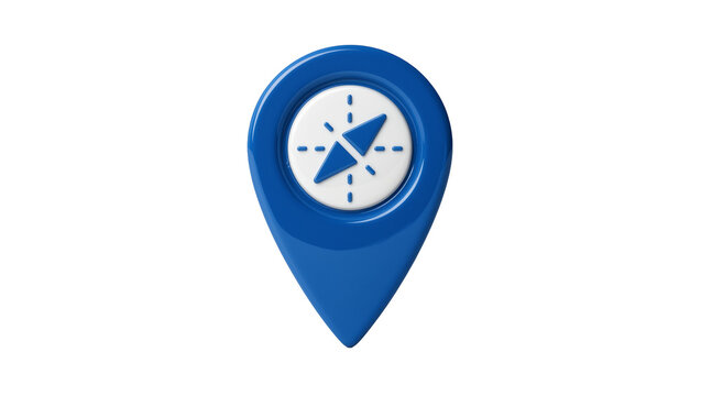 Blue location pin with compass symbol, isolated on transparent background