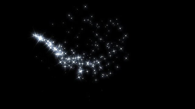 Luxury white glitter sparkle animation, magical sparkle dust, pixie star particles, doodle stars motion, glowing star particles burst, on black screen overlay in. 4k loop video animation background