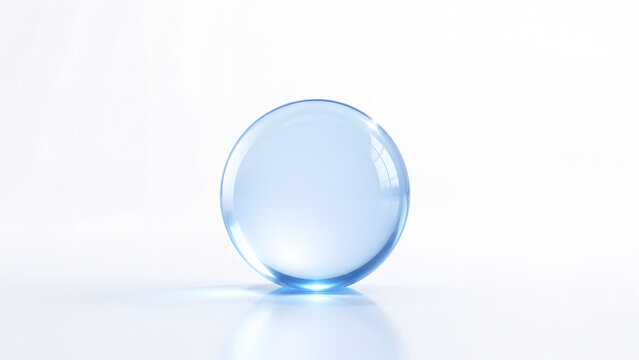 Transparent glass sphere on white background with reflections