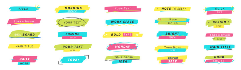 Obraz premium Highlight text underline frame set. Hand drawn highlight text underline frame box doodle brush pen line. Banner label ribbon infographic headline emphasis school memo. Vector