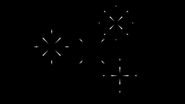 Shiny circle fireworks burst with glowing line shapes, ellipse explosion, radiant ring highlights, abstract pop up motion graphic visual effect on black screen background in 4k