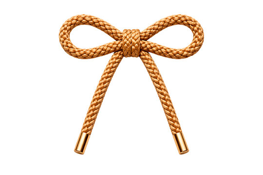 Golden Braided Cord Bow with Metallic Tips Isolated on Transparent Background