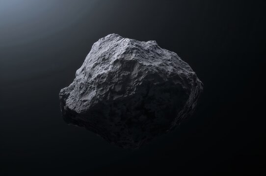 Rugged asteroid floating in deep space against dark cosmic background