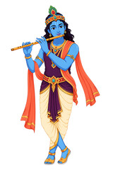 Obraz premium Hindu Deity Krishna Playing Flute in Traditional Attire Isolated on Transparent Background