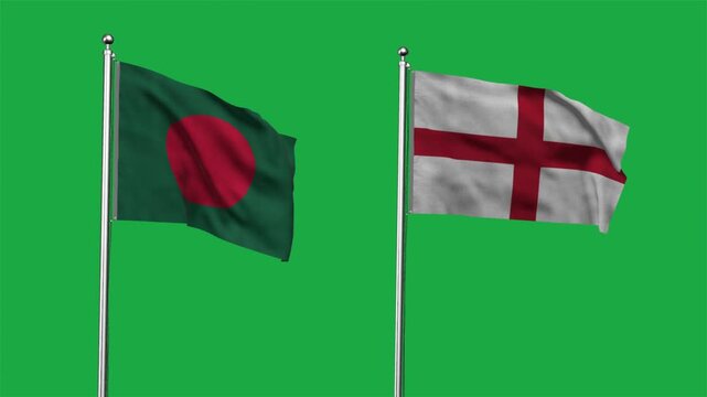 Bangladesh and England Waving Flags, 3D Illustration