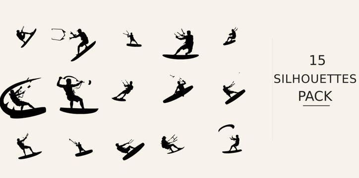 Person Kitesurfing Silhouette - Sharp Shape Flat Black Design Black Vector Clipart on White Background