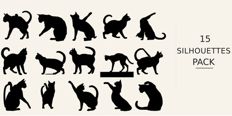 Obraz premium Cat Stretching Silhouette - Realistic Form Editable Vector Silhouette Black Vector Clipart on White Background