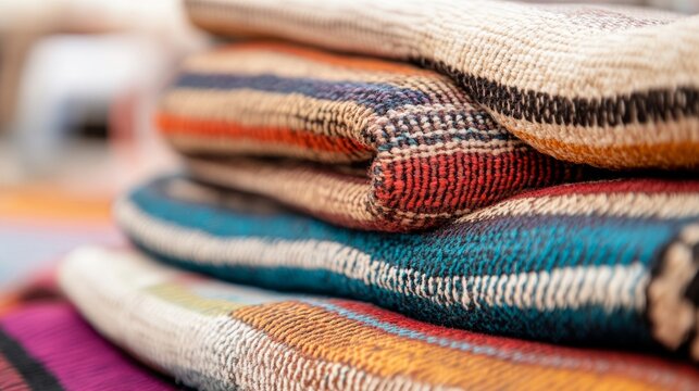 Atmospheric View of Traditional Berber woven blanket with earthy colors Moroccan