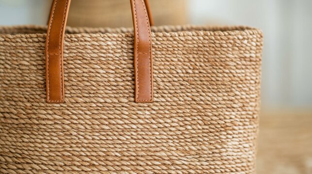 Authentic Moroccan Detail Featuring Moroccan woven market bags with natural textures Moroccan han