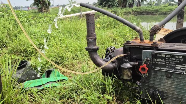 Active Running Diesel Water Pump Engine Frame Close Up Commercial Video