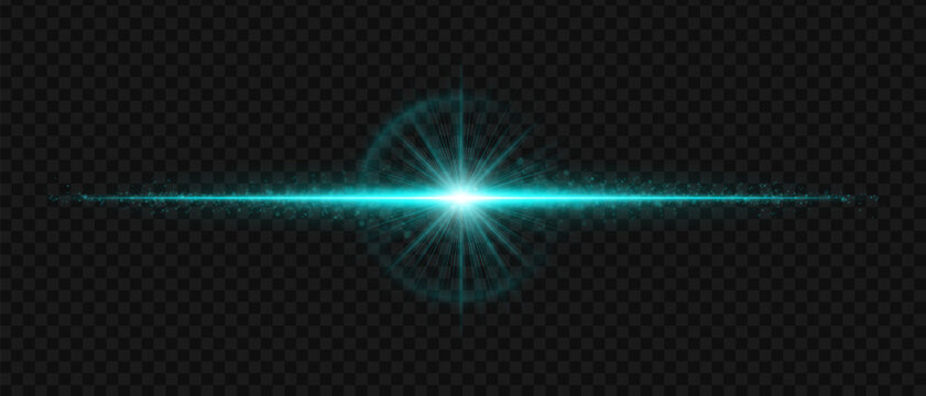 Blue Lens Flare Light Effect Vector Glowing Line Burst Laser Beam Optical Flare Isolated on Transparent Background