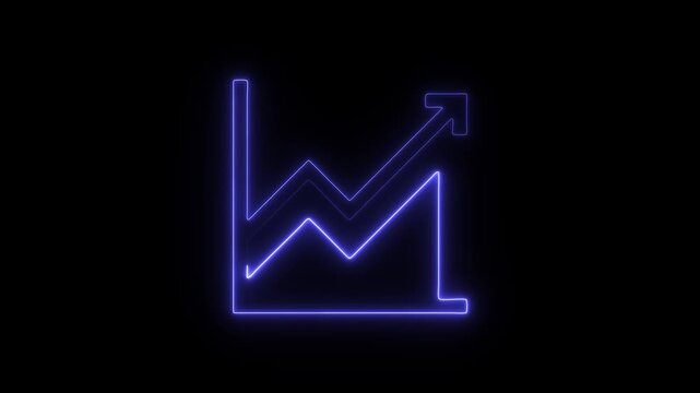 Flicker neon vedio blue zig zag line chart icon a bright glowing with a zigzag pattern and upward arrow, representing upward financial progress