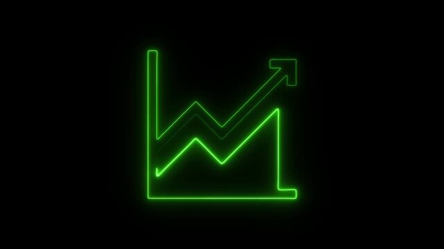 Flicker neon vedio green zig zag line chart icon a glowing showing a zigzag path ending in an upward arrow on dark background zigzag line finance growth stock market upward
