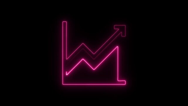 Flicker neon vedio pink glowing rising line graph arrow icon a showing upward growth trend isolated on a black background growth finance business data trend