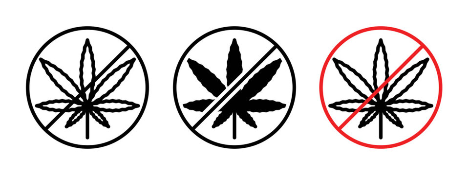 No Marijuana sign flat outline in black