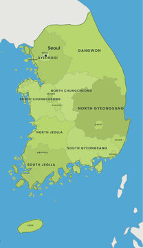 Map of south korea with provinces and major cities, showing regional administrative divisions and geographical borders of the country