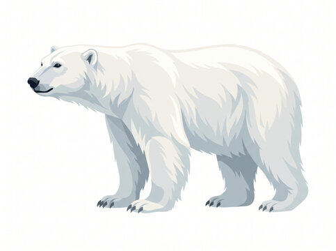 Vector illustration of a standing white polar bear on white background