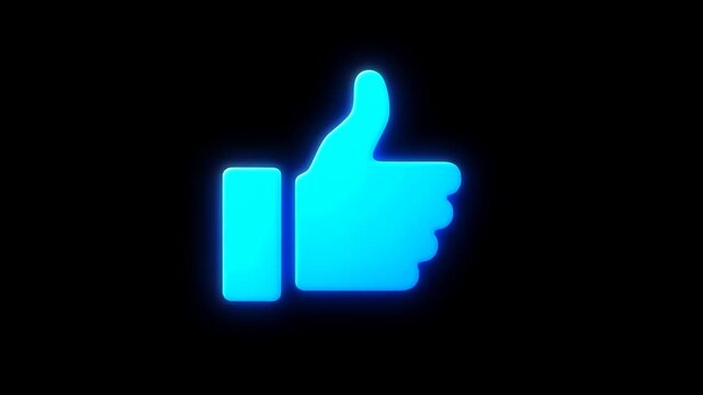 Zoom in shot of glowing thumbs up icon expanding against black background