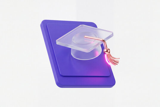 3D Icon of E-Learning Platform with Graduation Cap on a Tablet