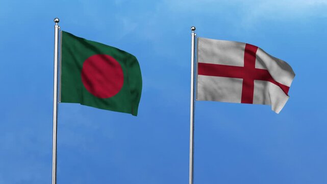 Bangladesh and England Waving Flags, 3D Illustration