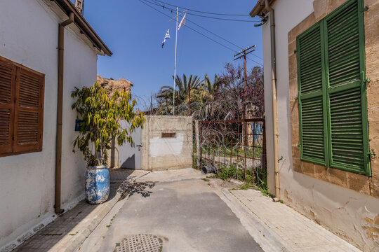 Green Line buffer zone fence in Chrysaliniotissa neigborhood in Nicosia, Cyprus