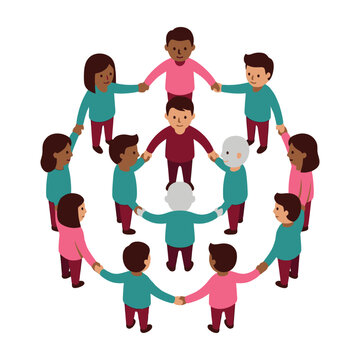 Diverse group of happy children holding hands in a circle, unity and friendship concept, kids playing together