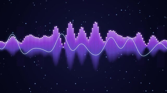 Purple audio waveform equalizer motion background. Sound wave spectrum video loop