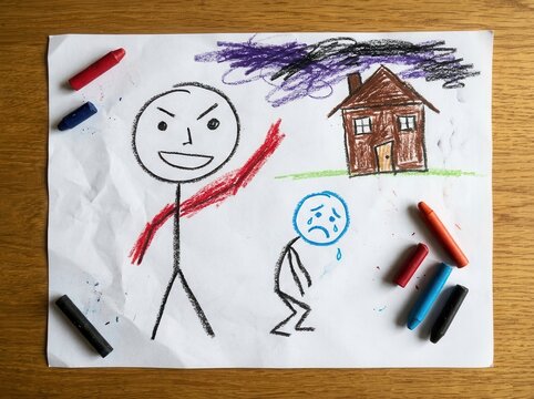 strict upbringing in the family in a child's drawing