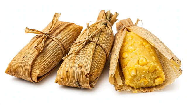 Brazilian Pamonha Sweet Corn Tamale Corn Husk Isolated White  Description%3A
