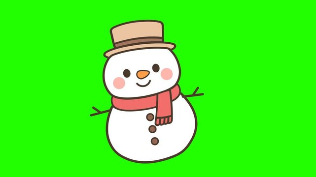 Cute Cartoon Snowman Waving Hands Animated Loop Motion Graphic Isolated on Green Screen Background