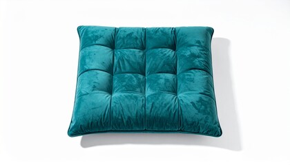 Obraz premium Teal Velvet Tufted Floor Pillow Soft Seat Cushion Isolated on White Background