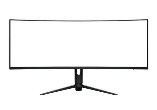 Modern ultra wide curved computer monitor display isolated on transparent background