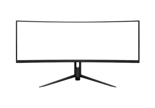 Modern curved widescreen computer monitor display isolated on transparent background