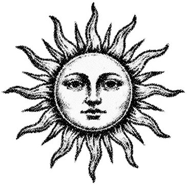 Halftone stipple dotted retro grunge sun with transparent background