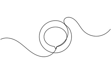 Obraz premium Minimalist monoline speech bubble inside a circle frame icon sign continuous unbroken single line drawing on white background conversation message sending symbol editable outline vector illustration