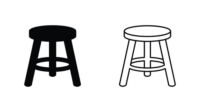 Simple wooden stool illustration with black silhouette design