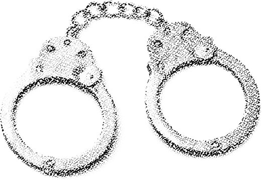 Halftone stipple retro grunge transparent handcuffs