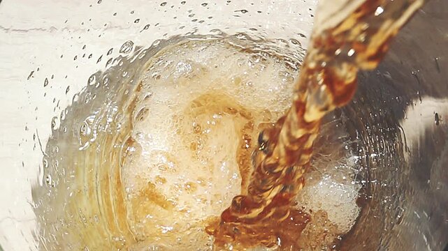 Pouring Beer Close-Up with Foam and Bubbles in Glass