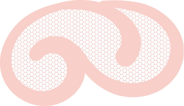 A decorative pink double spiral ornament features a delicate honeycomb mesh texture and smooth curved outlines.