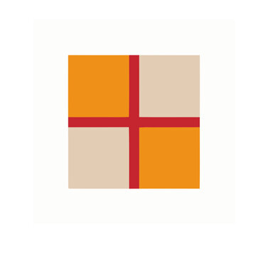 Geometric pattern with four squares and red lines