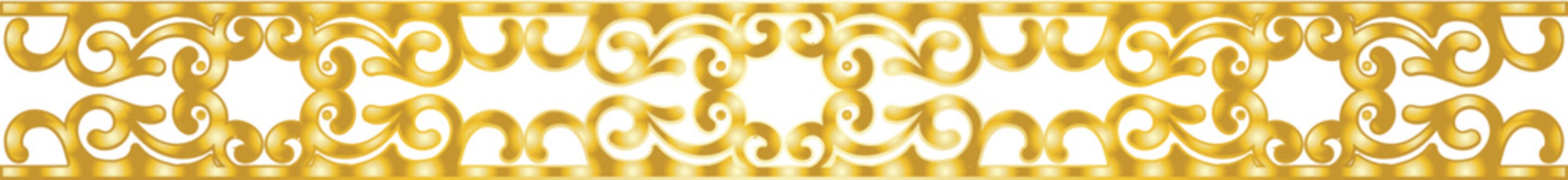 A luxurious seamless golden ornamental border features intricate symmetrical scrollwork with glossy metallic highlights and elegant vintage flourishes.